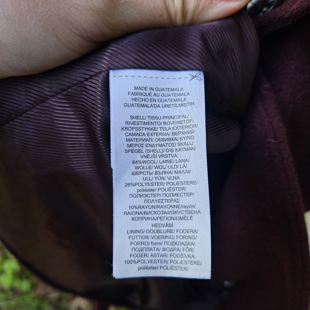 LRL Ralph Lauren wool blend single breasted mid-length coat burgundy size 8 - Picture 6 of 8